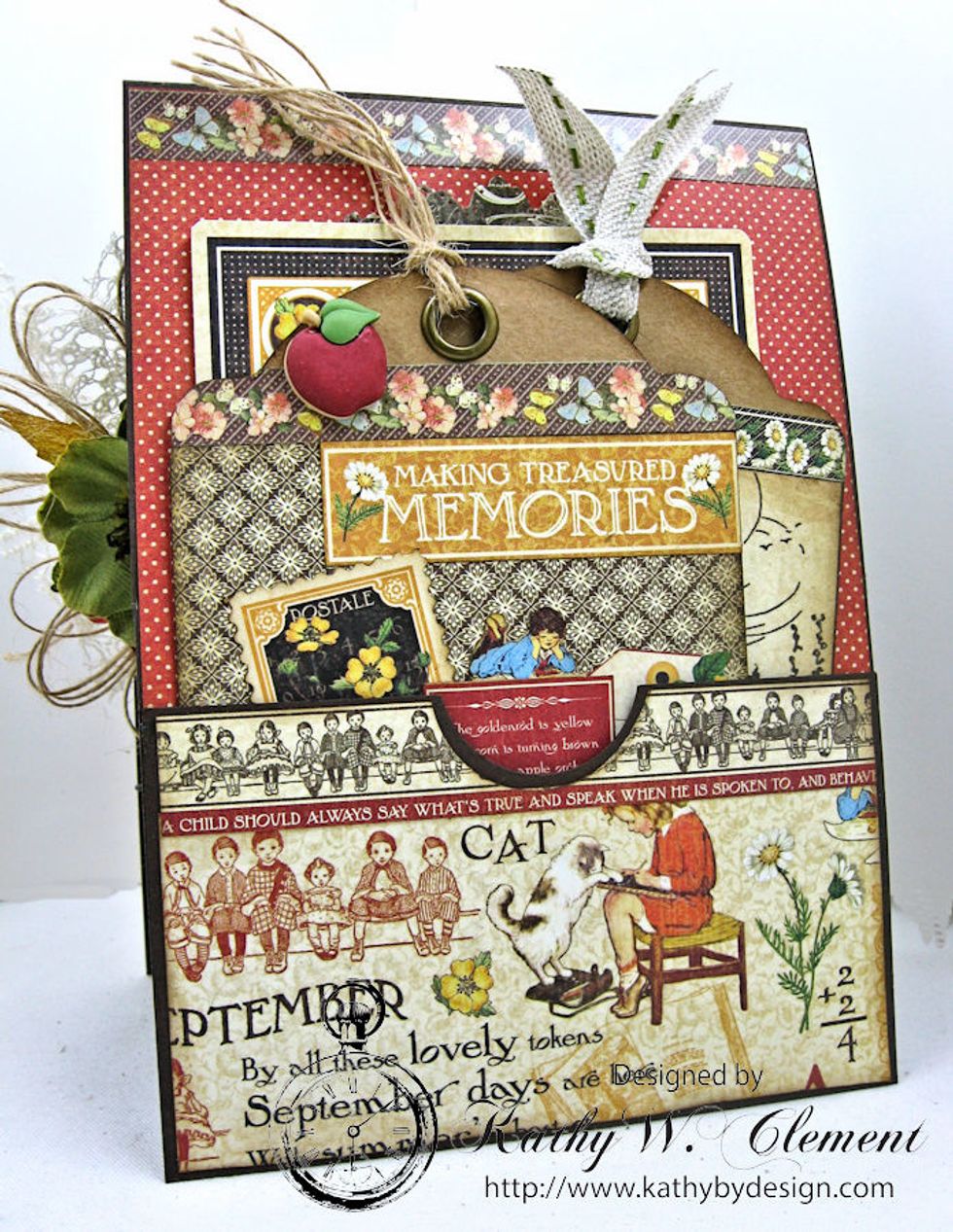 Here's the bottom half of the card with a pocket. I cut 8.5" x 11' cardstock to a width of 5". Then I trim the cut off bit into 5" widths and piece onto the bottom edge, folding up to form a pocket.