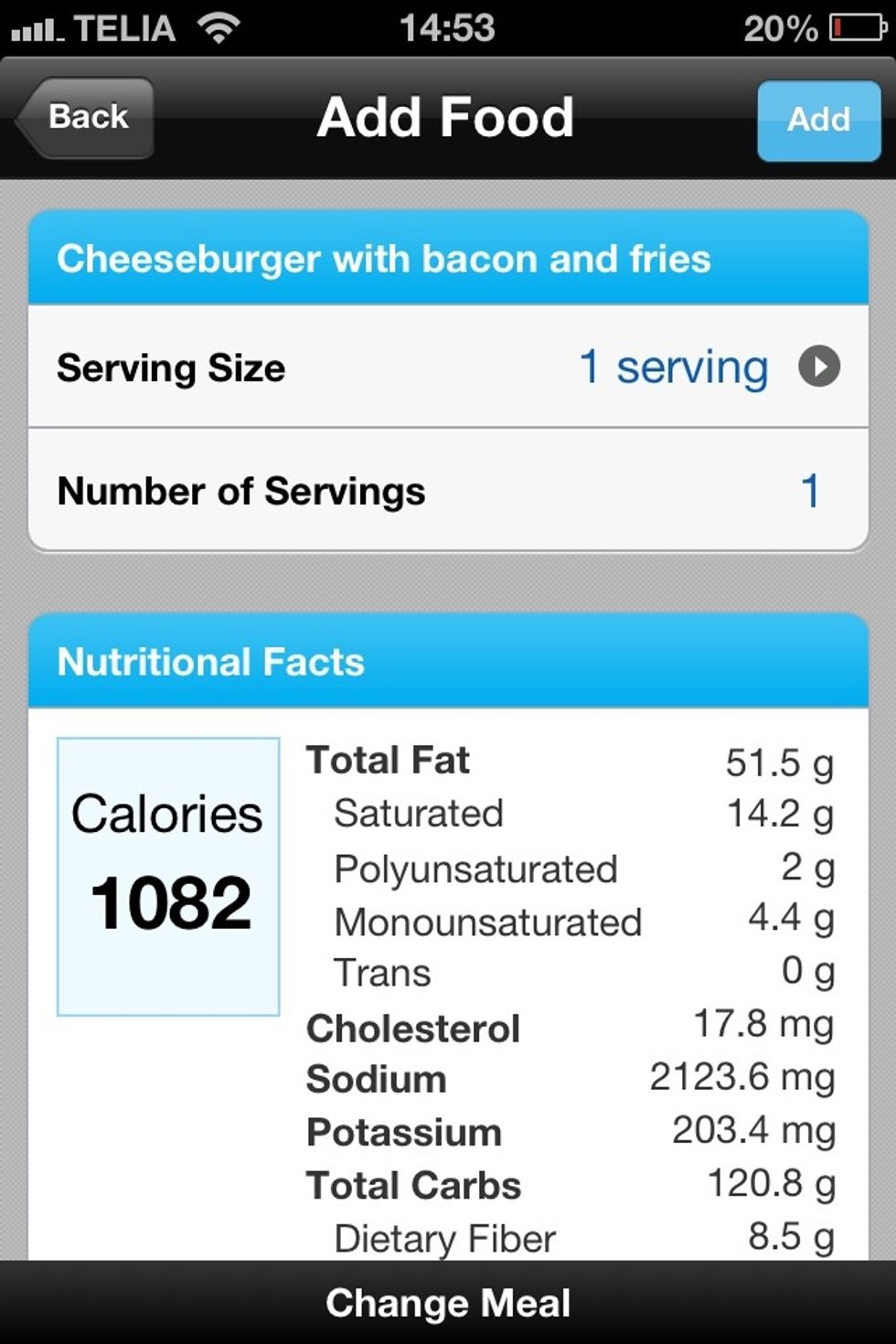 Here's the calorie and fat content for a beef burger with cheese, bacon, two buns and fries. With over 1000 calories and a whopping 51g of fat you need to swap this out! Also 17mg of cholesterol.