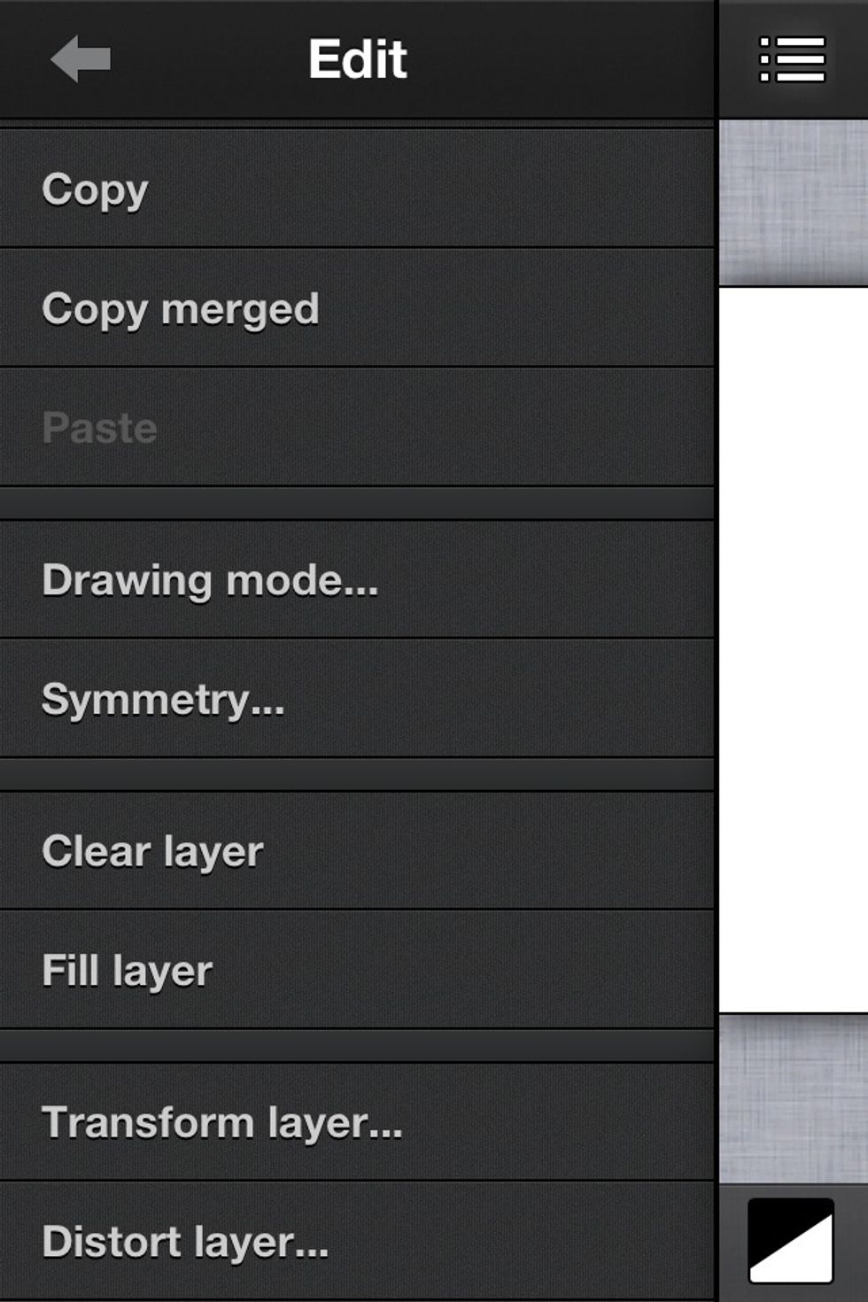 Here's the edit menu choices.