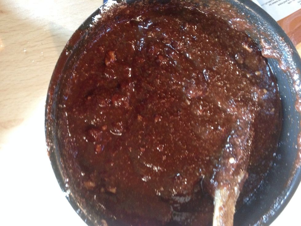 Here's the final mix. It's looser than brownies made with flour, so when they're done they're even gooier.