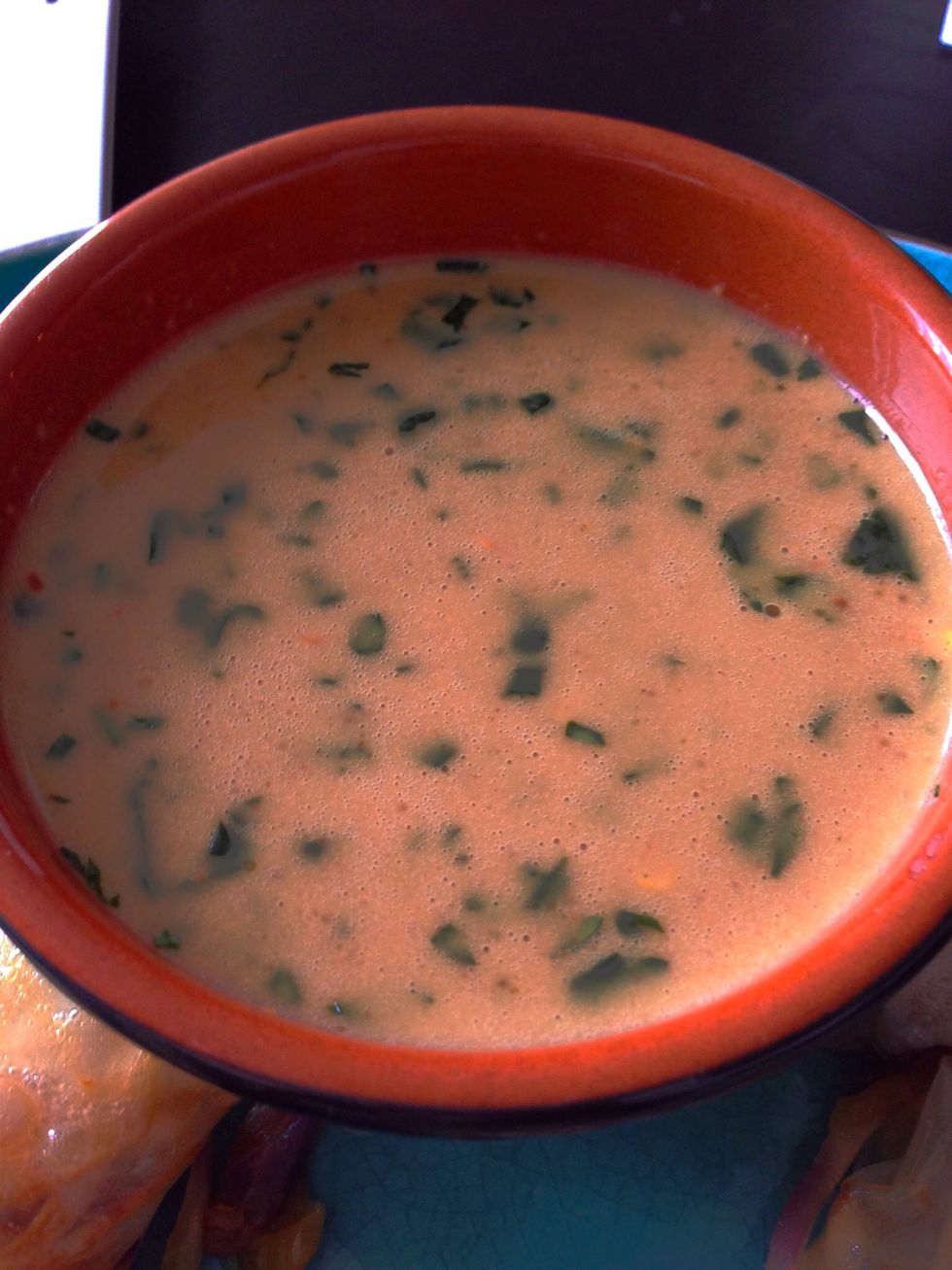 Here's the final product. Because of the addition of soy milk it came out lighter in color. This will vary depending on how much milk, water or coconut milk you add.  Refrigerate this sauce. Enjoy!