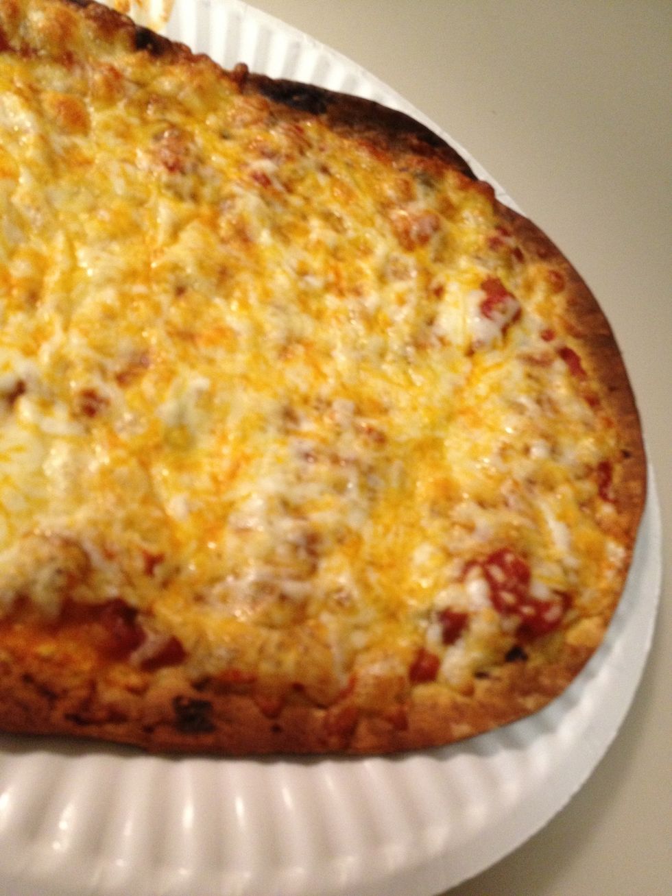 Here's the finished product. I burned mine a little bit because I forgot about it. It cooked for approximately 7 minutes, so 6 minutes would work better.