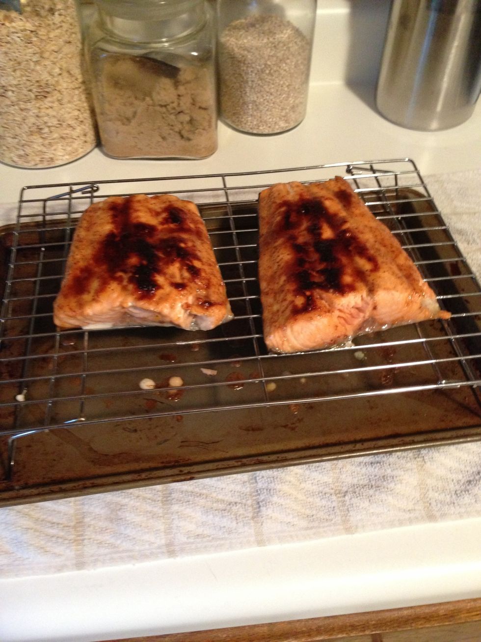 Here's the finished product. Remember the glaze has sugar in it, so you can expect some browning (black still equals burnt). But trust me, it will taste delicious. These look blackened, but aren't.