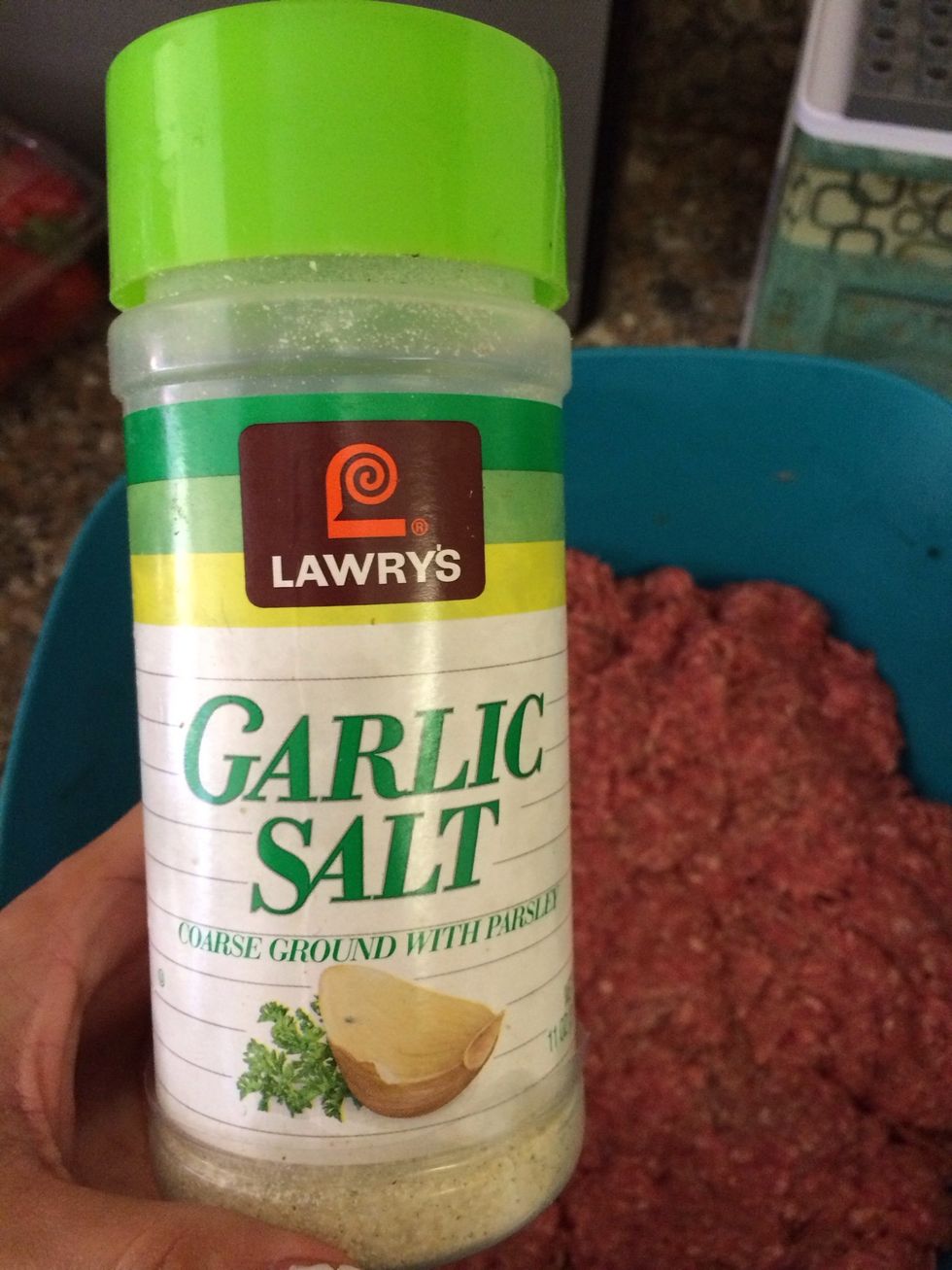 Here's the garlic salt I didn't add since I added salt. I don't have a picture of the hamburger yet, but soon to follow :) place the meat back in the fridge until your ready to grill. Go niners!