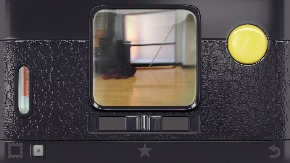 Here's the interface. The slider is for the flash. You shoot by tapping the yellow button (not shown), the iPhone's volume button or expanding the viewfinder and tapping the screen.