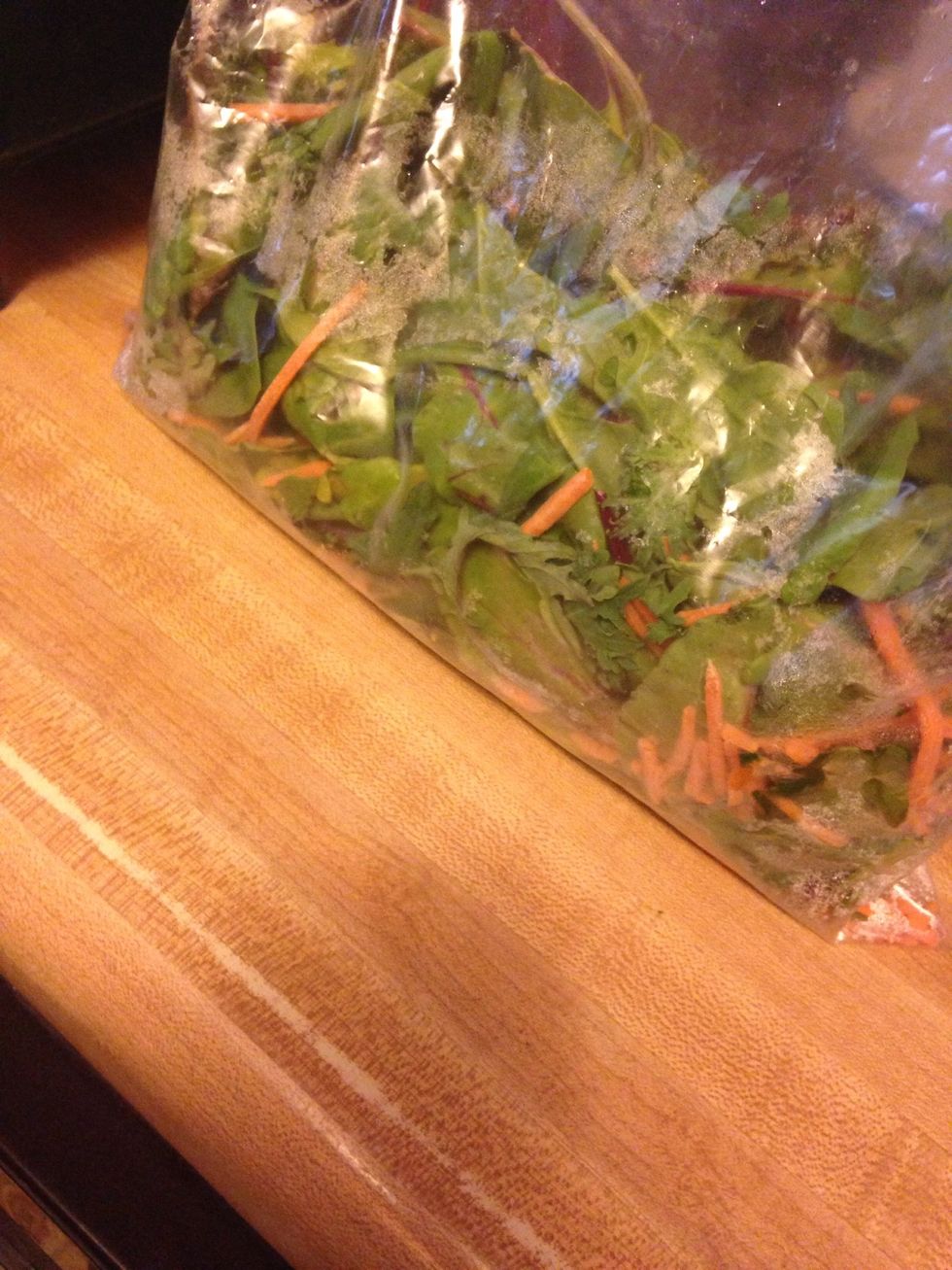 Here's the kale mix. I removed it from the container and washed it before bagging it. If you don't want to use kale, you can use spinach or whatever green leafy vegetable you desire.