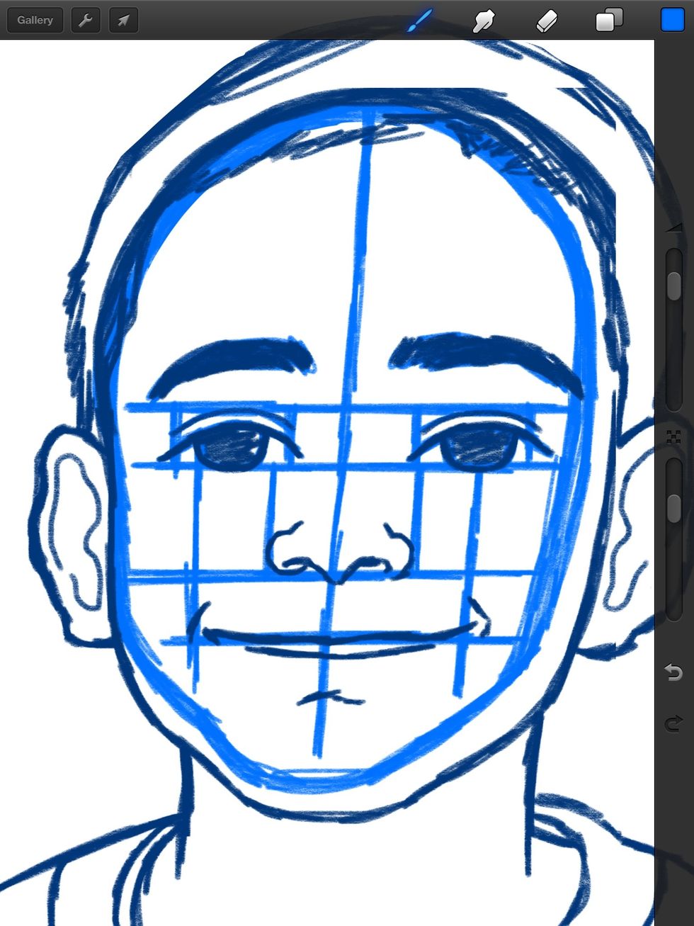 Here's the same process but with a boy. He also has round features but I added lines to emphasize his smile.