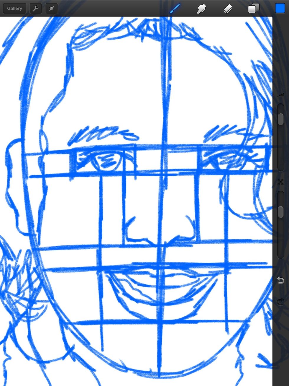 Here's the sketch without the menu blocking it. Notice how the face is sectioned off. I know where the eyes are in relation to the nose and the mouth.
