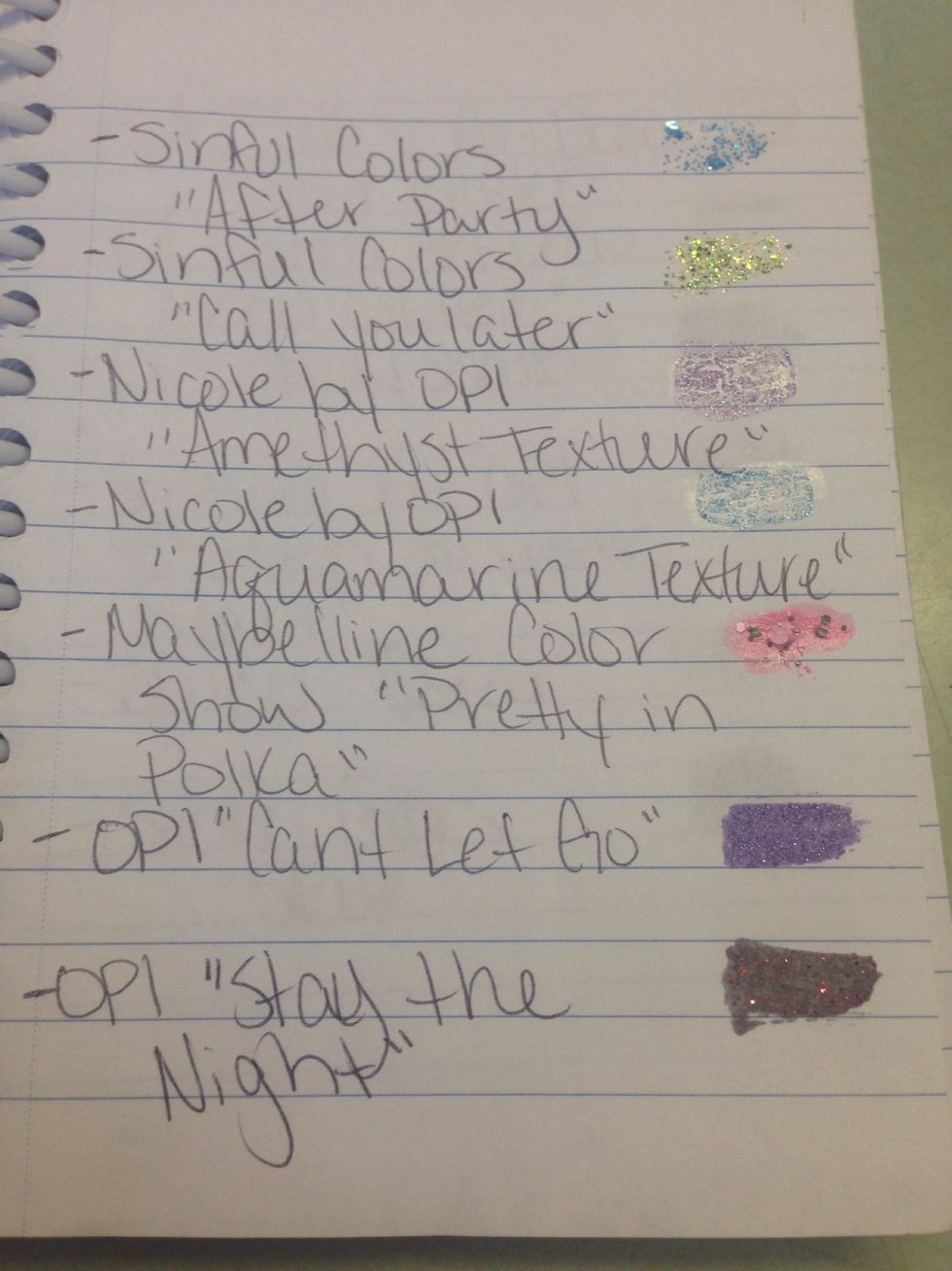Here's the special polish section (one page of it, anyway!). Use whatever system works for you, (by color, by brand etc) and viola! you've got a portable inventory of your entire collection!!