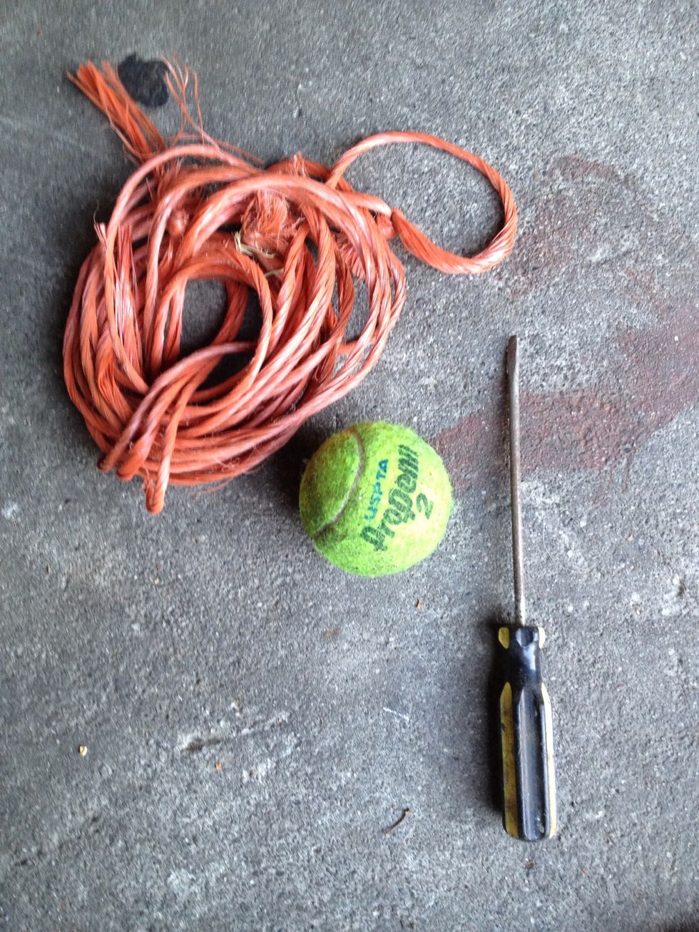 Here's the supplies.  Make sure to use something sharp to puncture the ball.  I used a somewhat flat head screw driver n it was kind of hard but it worked.