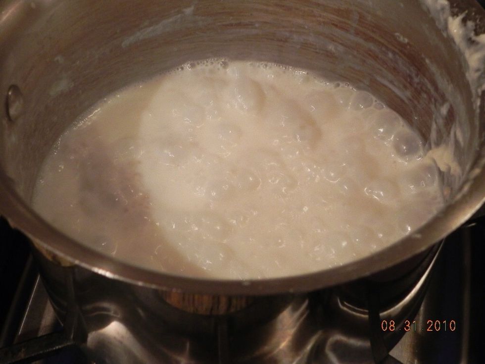 Here's what a slow rolling boil looks like. Now it's time to add the oats.