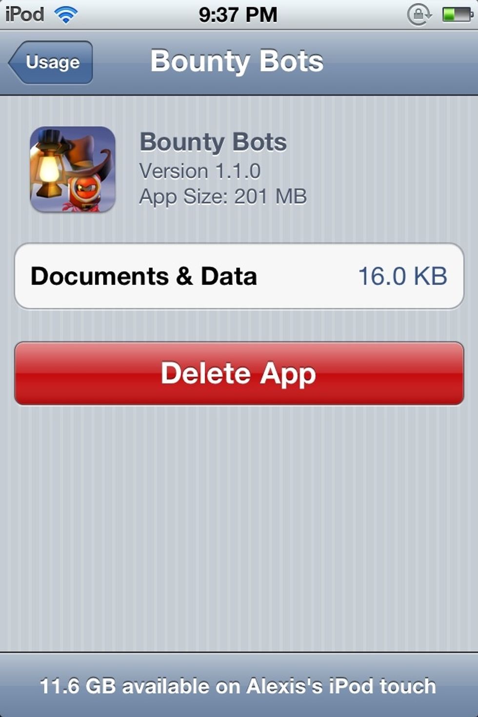 Here's what an app documents' page looks like.