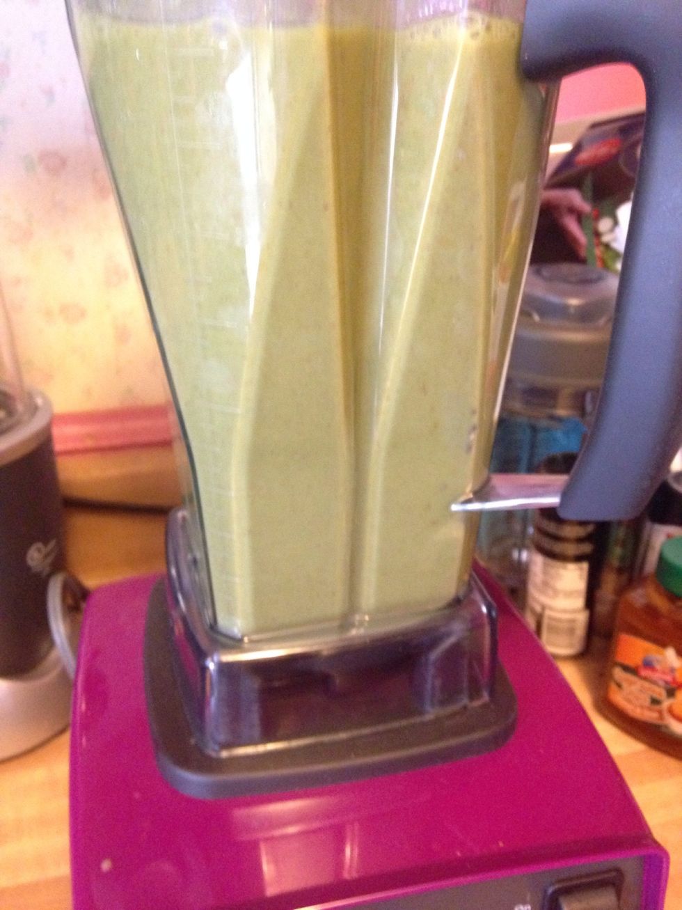 Here's what it looks like after it's blended. Yes it's green, but it's also sweet. Hide it in a container so they cannot see the color of it if your child REALLY hates veggies.