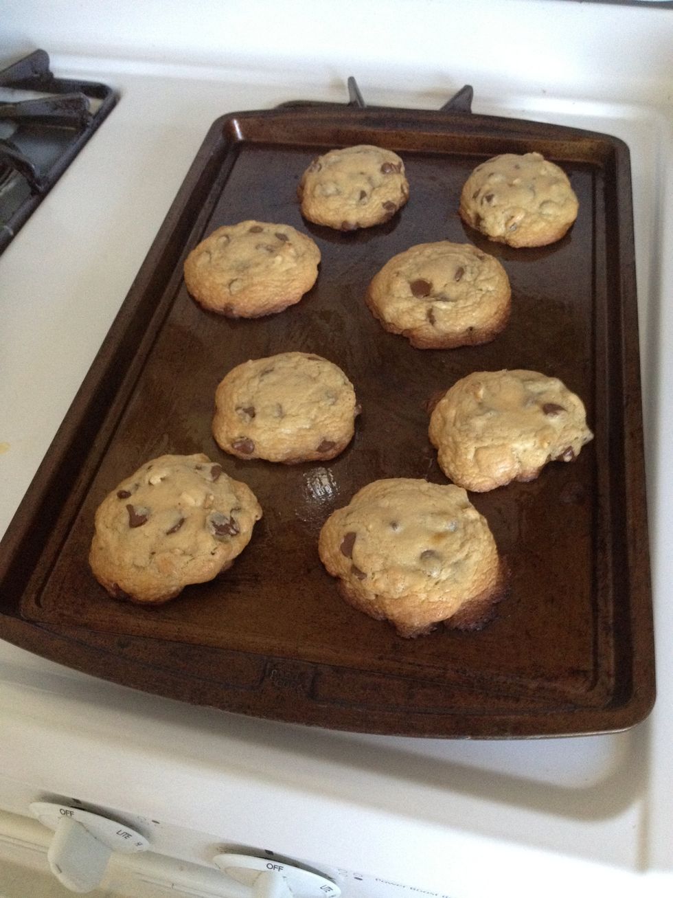 Here's what the big ones look like coming out of the oven. Cool on cookie sheet for 2 minutes - they will continue to cook so remove to rack or plate to cool further. They harden as they cool.