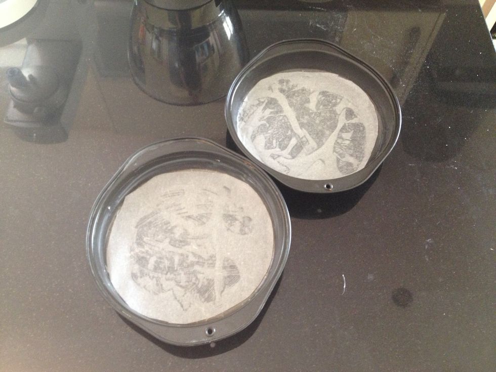 Here's what the lined tins should look like. The better this is done, the easier it will be to remove the cake when baked.