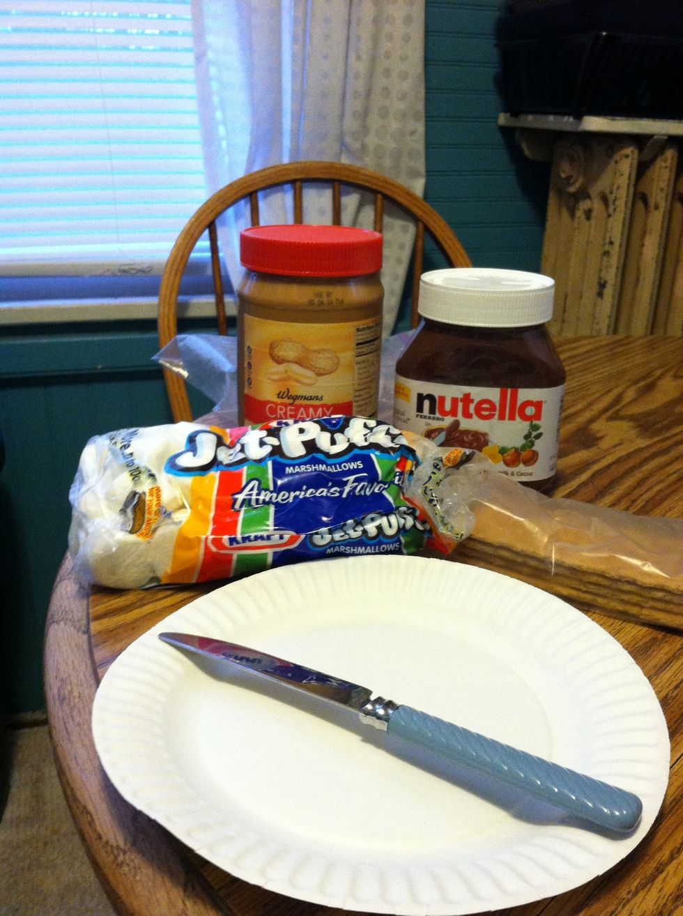 Here's what you need not including a toaster oven. You could make some variations on this.. Marshmallow v fluff, chocolate bar v Nutella, toaster oven v microwave. This is just the way I like it!