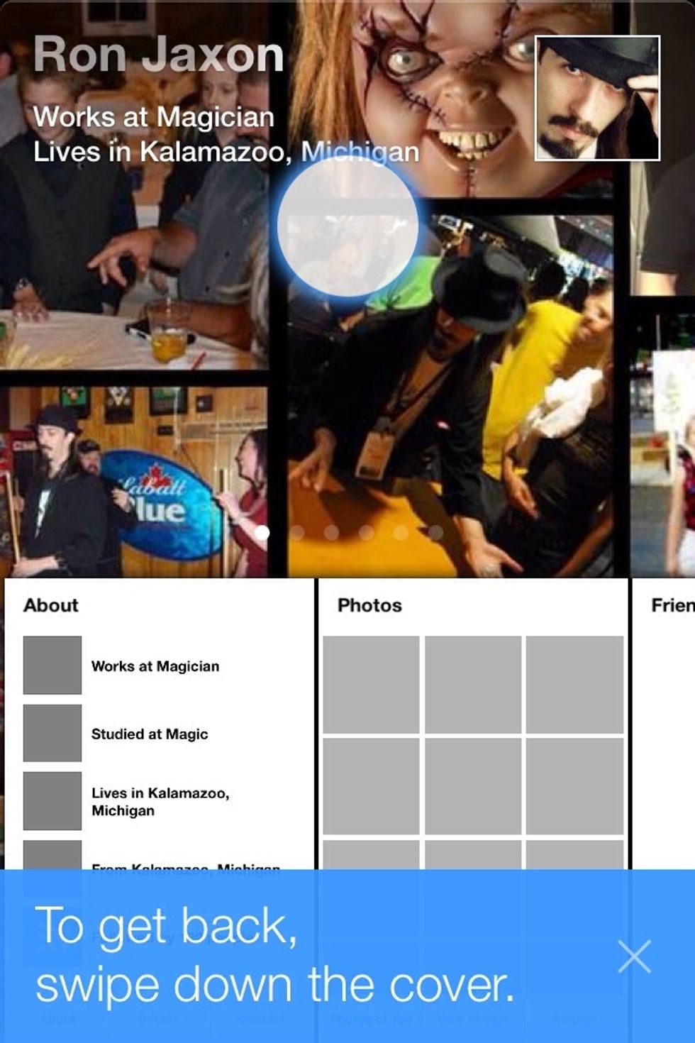 Here's what your timeline will be like. To return to your newsfeed. Just swipe the upper half of the screen down. Swipe down to close anything in the app.