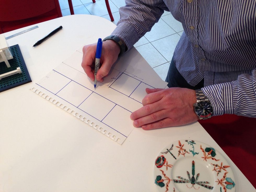 Here, T. Is planning the windows. See him try to hide his index finger? Not making the carpenter joke again. Which reminds me- you may wonder what's become of Hadley and Hildegard?