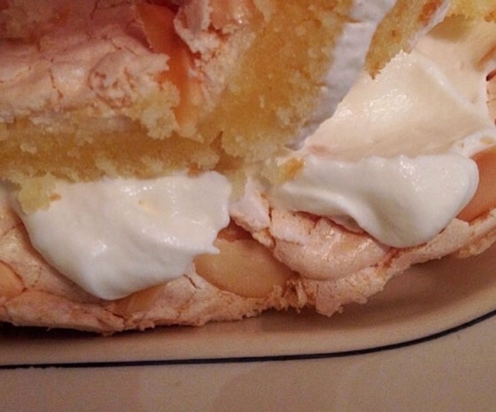 Here the bottom layer is covered with whipped cream and the 2nd layer is added on top. If you wish, add berries or fruit of your choice on top of the whipped cream or serve the berries on the side.