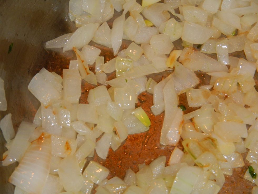 Here we go, sweating and starting to caramelize.