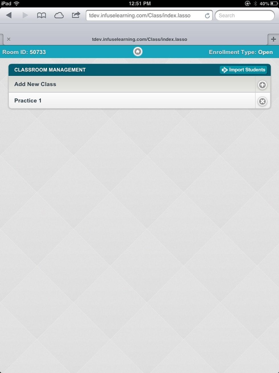 Here you can choose to Add a New Class (manual entry of each student) or Import Students (import pre-created list). For this guide we will select the "Import Students" button.