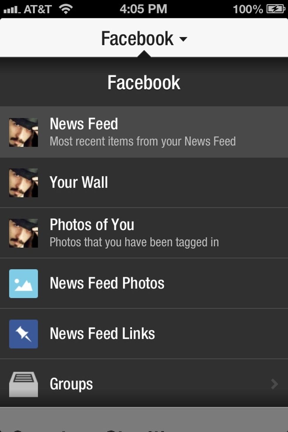 Here you can enter the rest of your Facebook sections such as your news feed, photos, groups and your wall.