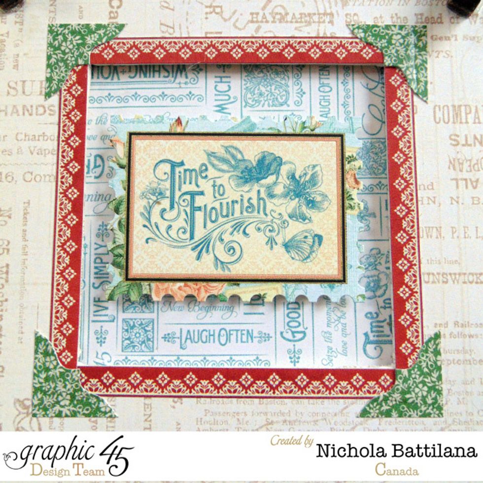 Here you can see the background paper from the Time to Flourish solids and patterns pad showing through the window. I've finished the window with Time to Flourish stickers