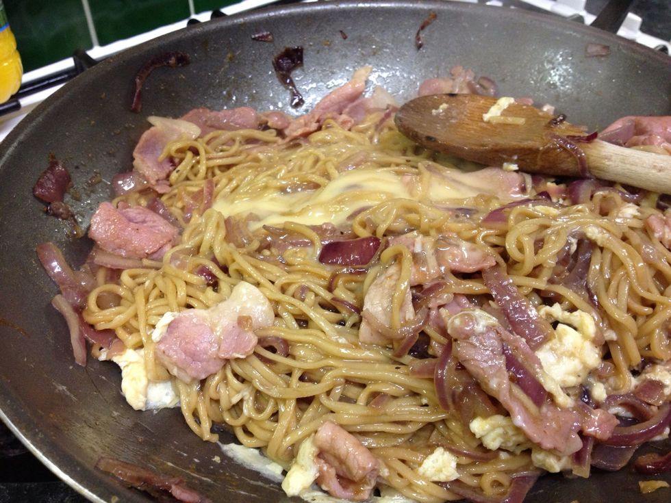 Here you can see the egg pieces cooked into the noodles. You can also just pour some onto the top of the noodles to coat them with egg.
