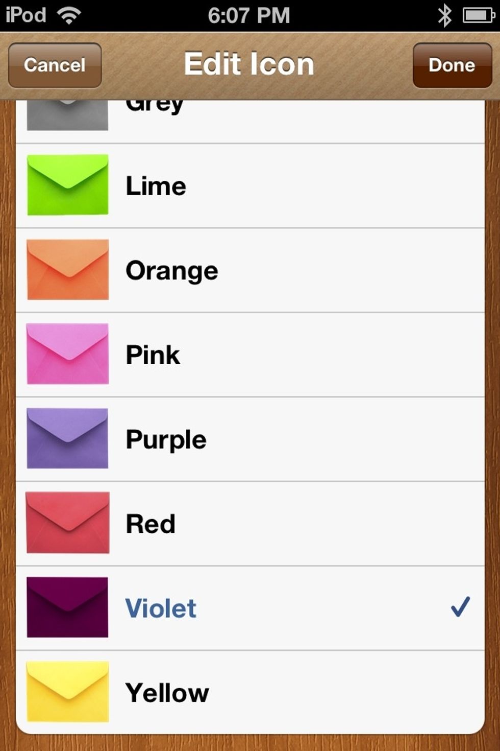 Here you can select the COLOR of the envelope. Select one then tap DONE.
