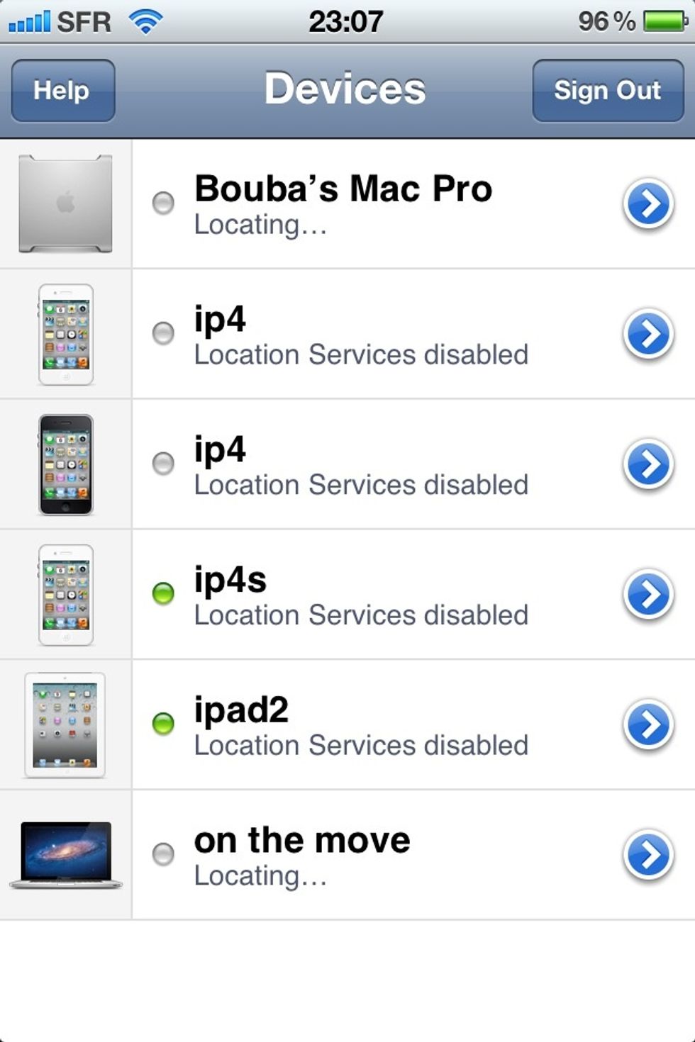 Here you will have a list of all your devices that have find my iphone enabled. Tap on the blue arrow next to the device you want to remote lock or wipe.