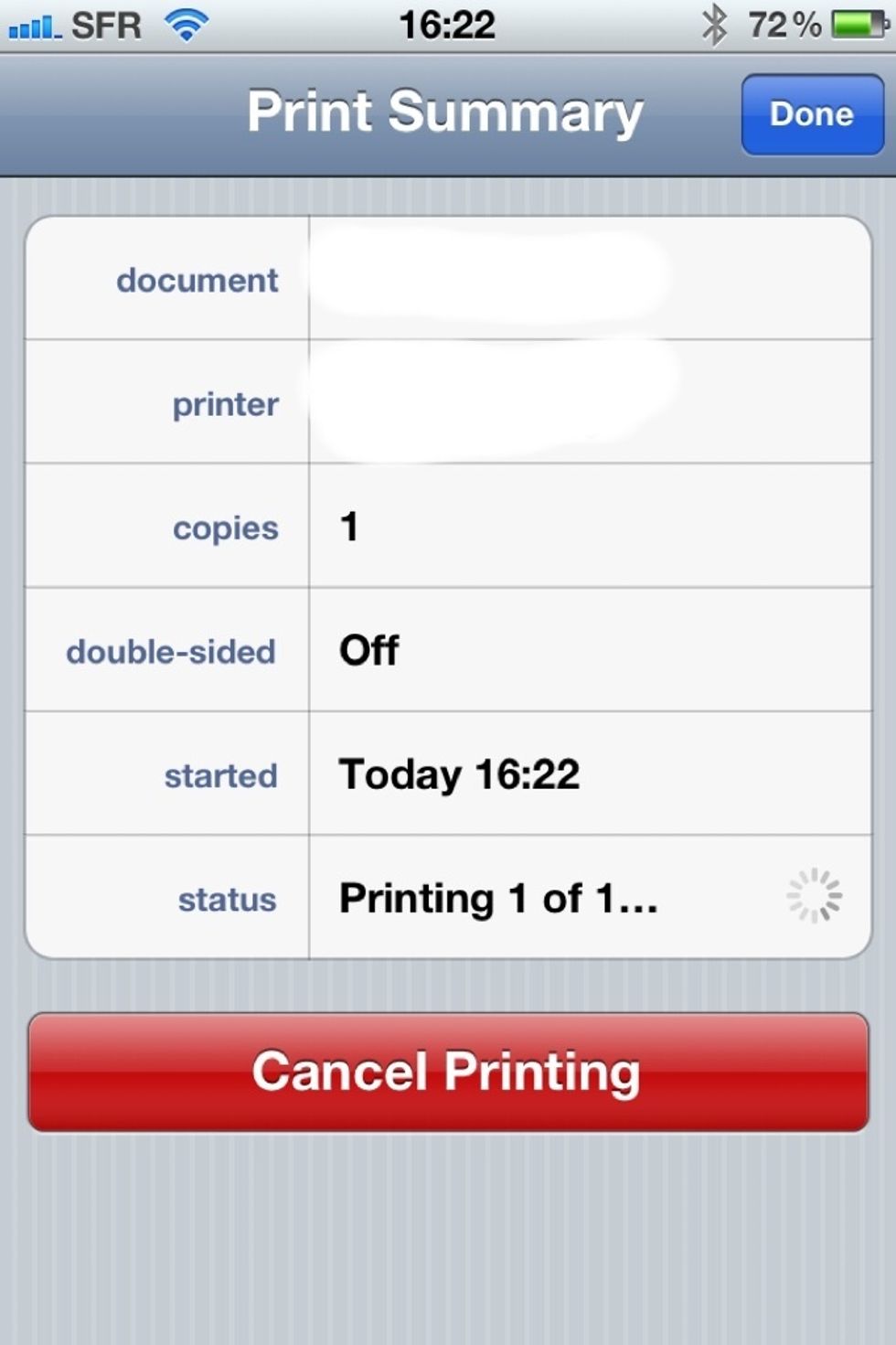 Here you will see the status of the printing process. You can also cancel printing