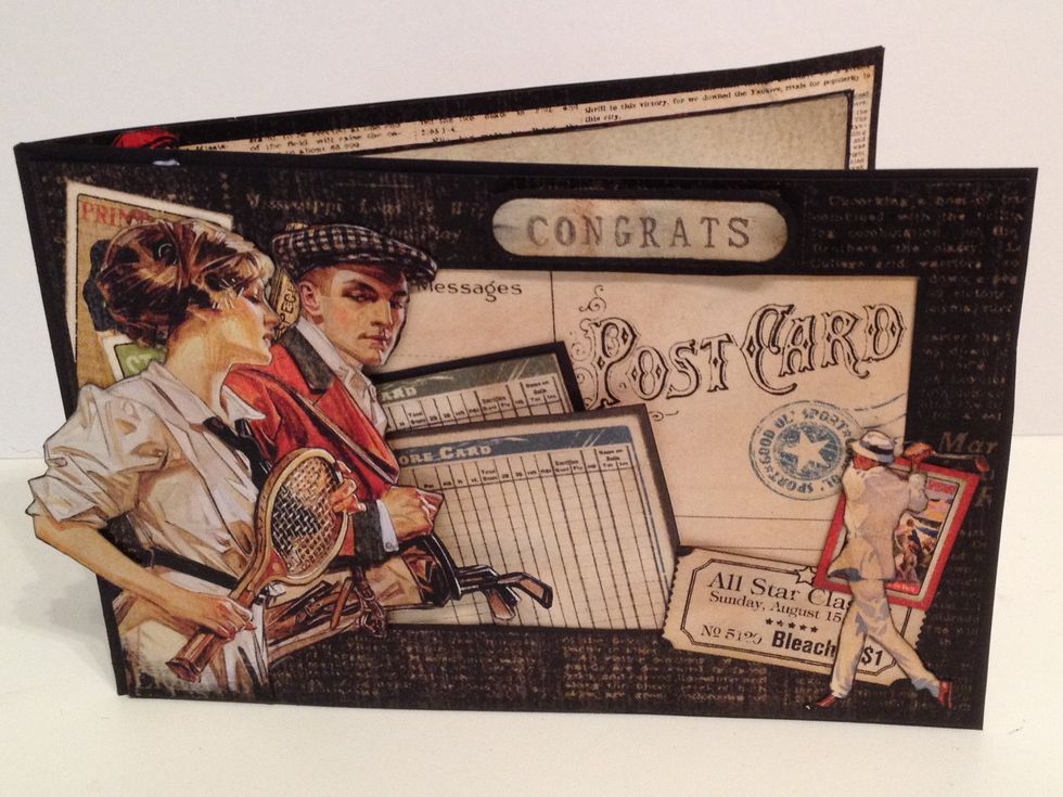 Hi everyone :-) Here is a tutorial on this 6 x 4 card made with the beautiful and colorful Good OL Sport collection from Graphic 45. Picture of the finish card