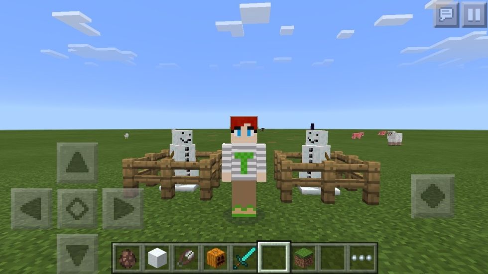 Hi guys im gonna show you how to make the happy snowman on minecraft pe.