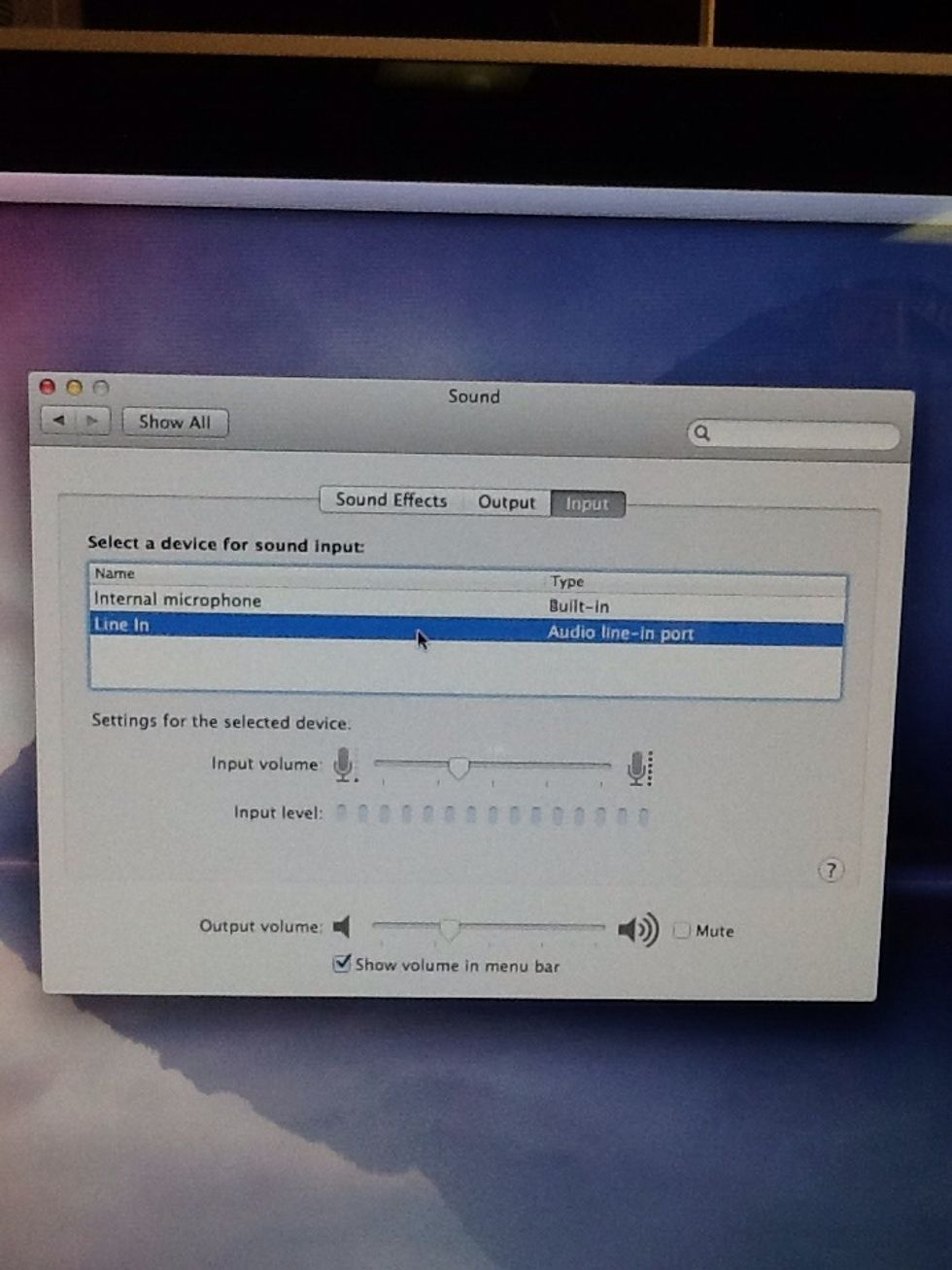 Highlight "Line In" and then close the window