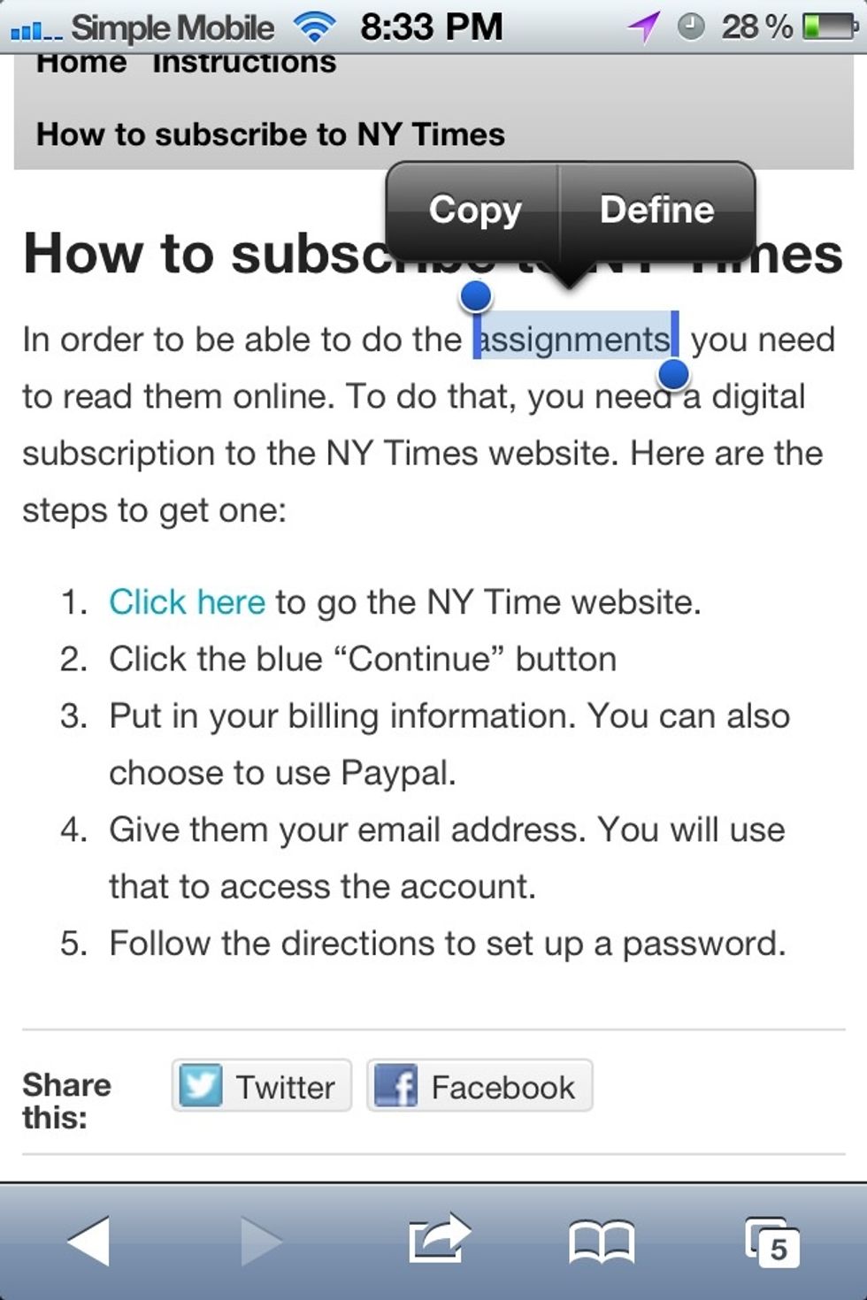 Highlight/ select or word (like you would do with a copy and paste)