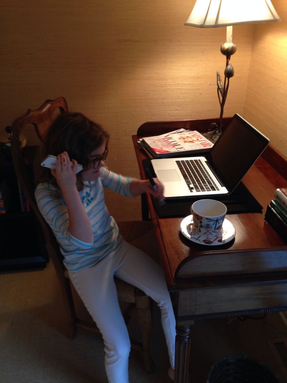 Hildegard is the publisher of Vanity Fair. Here, she is having words with a certain badly coifed editor. Something about ad pages.