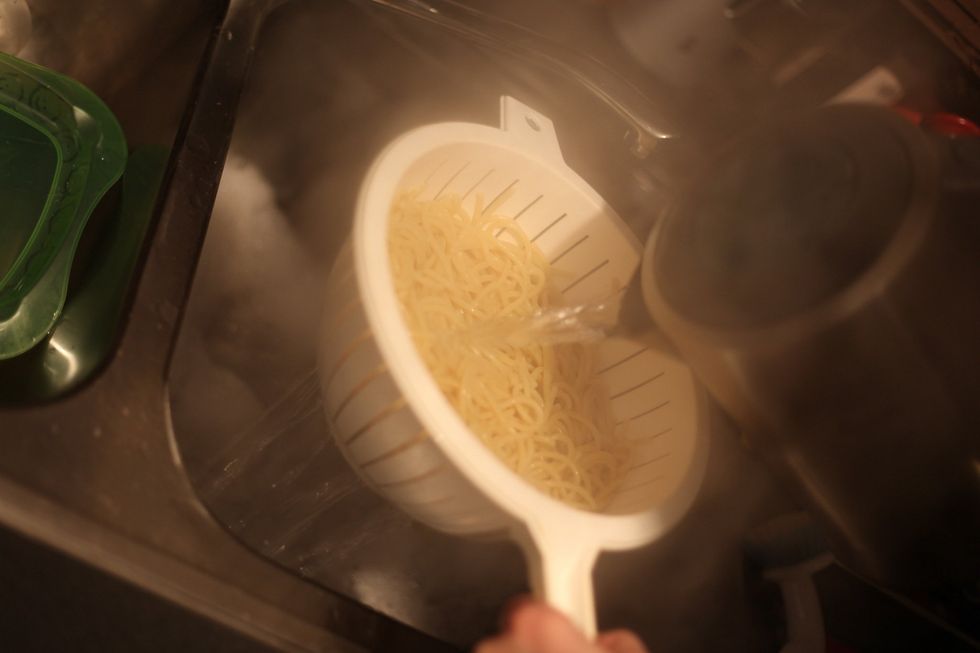 Hint: when cooking spaghetti, only use salt. Adding oil wastes your precious oil and it just floats to the top. A better way is after you cook the pasta stir through 1 tbsp of olive to stop sticking