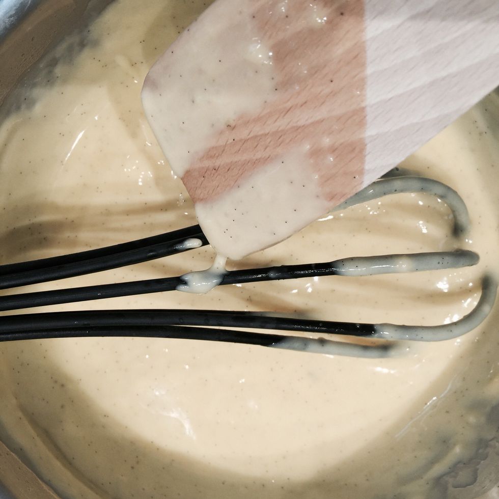 Hit is thick enough to coat the back of a wooden spoon and leave a trail