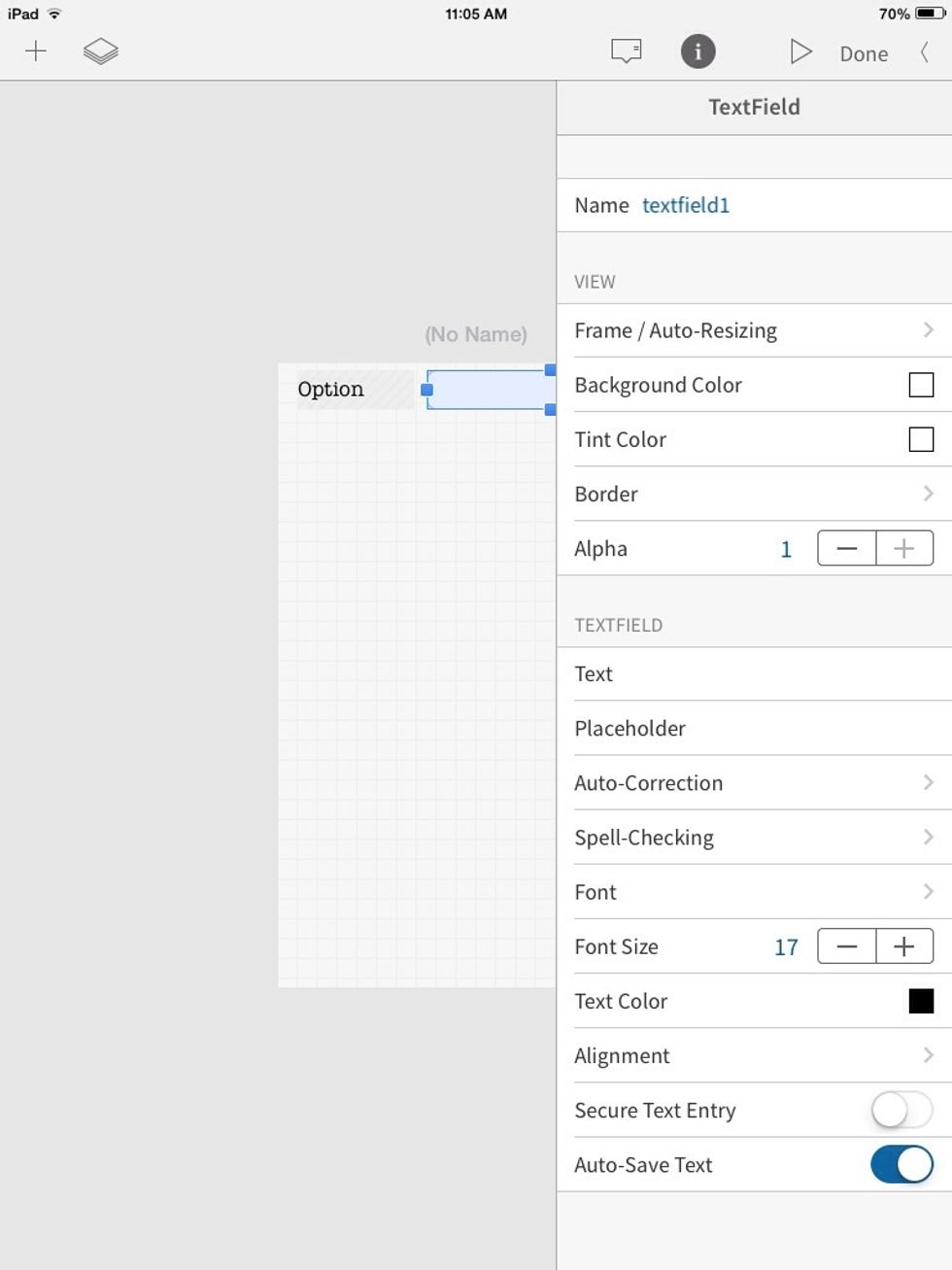 Hmm, lot's of stuff we can do, but for now I will just turn "Auto save" on. This saves all text entered in the text field, even though we quit our little appy app. hehe.