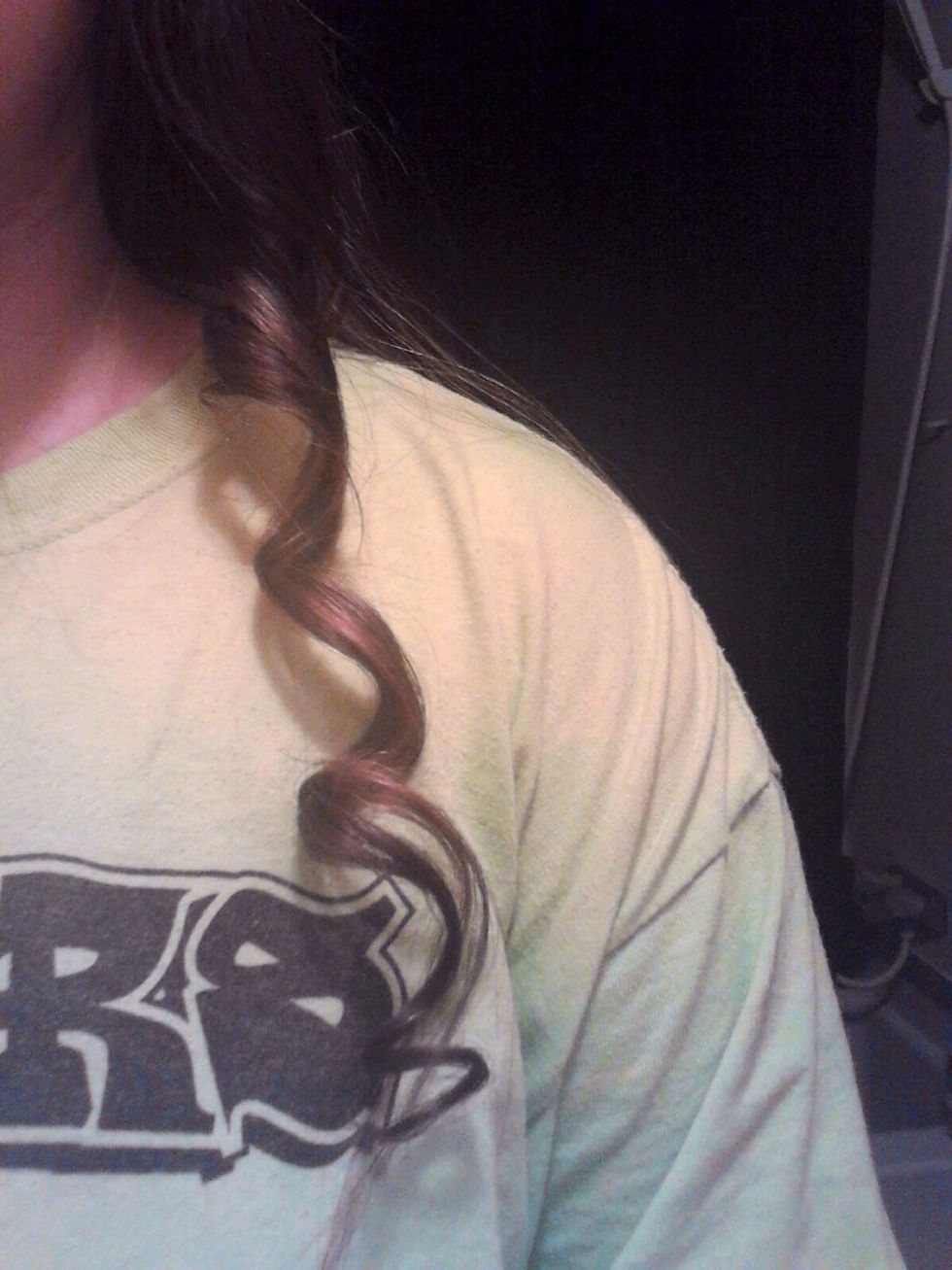 Hold for 5-10 seconds then release. Remember to spritz hairspray whenever you feel necessary. I don't use much just because I don't favor it but it will hold curls longer.