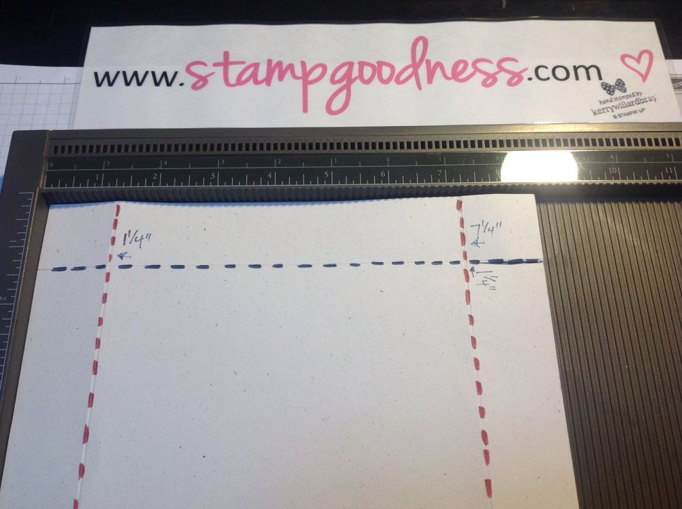 Hold vertically on scoring tool and score at 1-1/4" and 7-1/4"