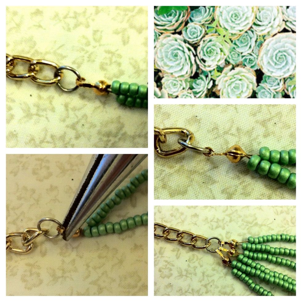 Hook the bead-strands to one ring and close them with the pliers.