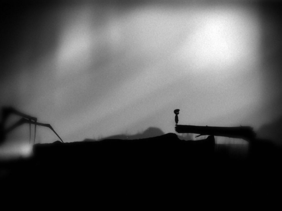 Hop on the log then move forward