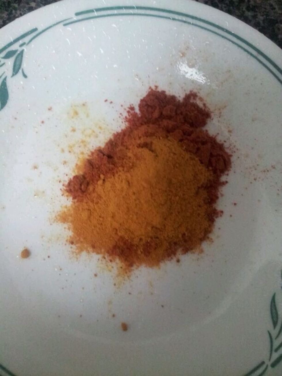 hot chili powder, turmeric powder and asafetida