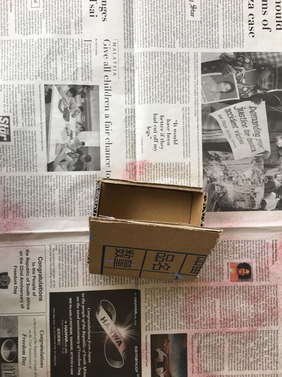 Hot Glue sides and spray paint + decorate.