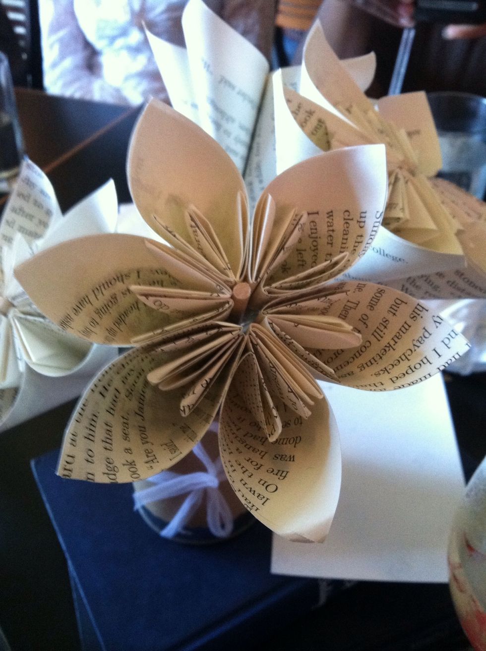 Hot glue the six petals to a wooden kabob stick.