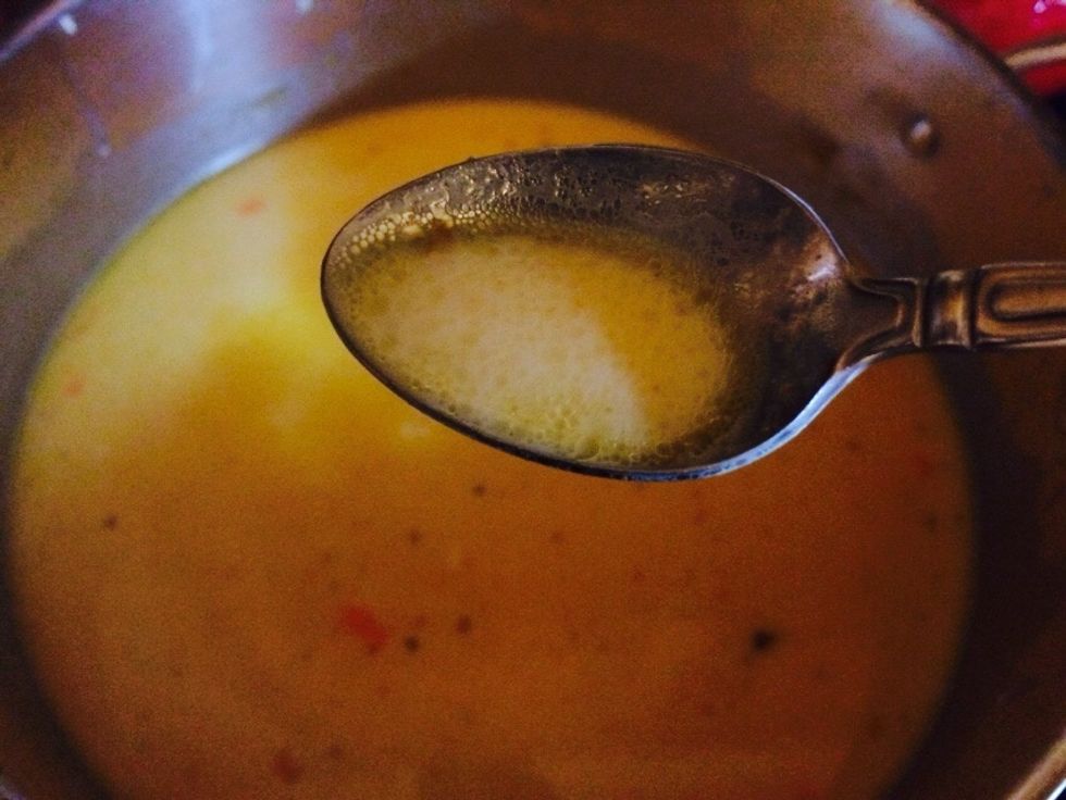 How does it taste? Salty enough? No? Well add it. Taste again. Maybe it needs some red pepper flakes or hot sauce? When it's how you like it, let it come back to a boil then add to big pot.