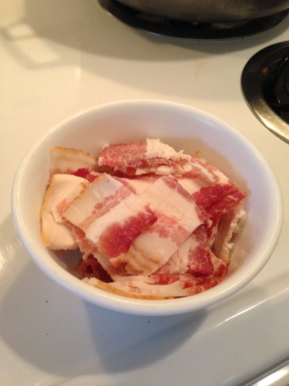 How ever much bacon strips cut up into squares