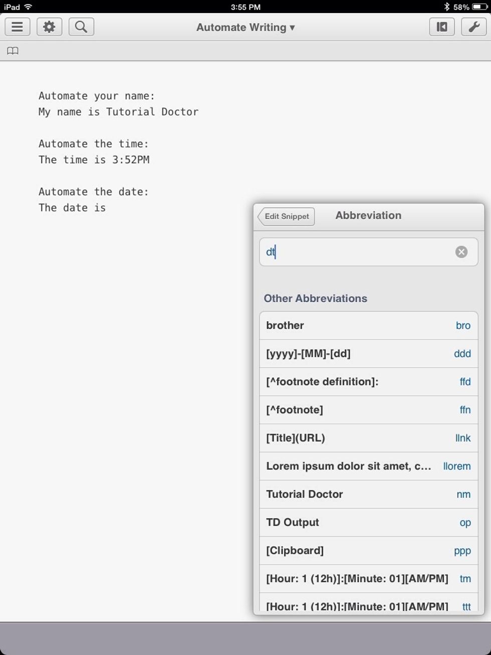I abbreviated it as "dt." There is an included snippet that uses "ddd."