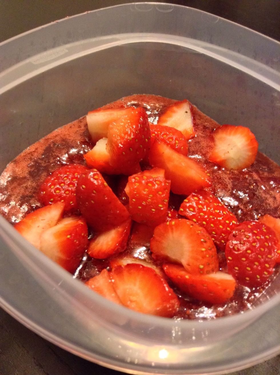I add in some extra chopped strawberries to add more texture.